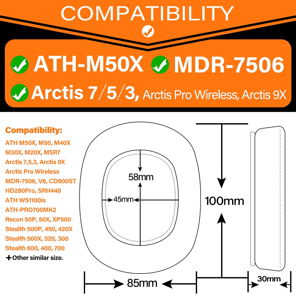 TRANSTEK TRANSTEK Earpads Ear Cushion for Arctis Pro 7 5 3 1 9X 7X 7P RIG 800 Series ATH M50X M40X MDR 7506 V6 Thicker Memory Foam Grey Fabric - View 2 of 7