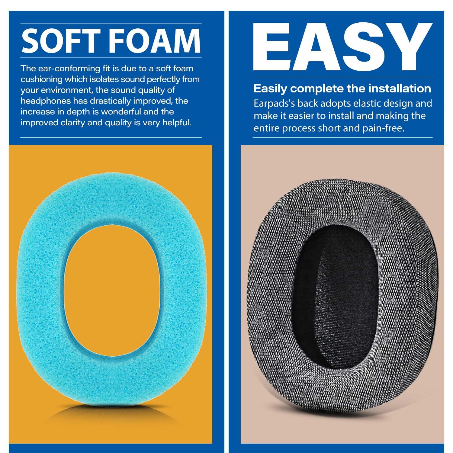 TRANSTEK TRANSTEK Earpads Ear Cushion for Arctis Pro 7 5 3 1 9X 7X 7P RIG 800 Series ATH M50X M40X MDR 7506 V6 Thicker Memory Foam Grey Fabric - View 3 of 7