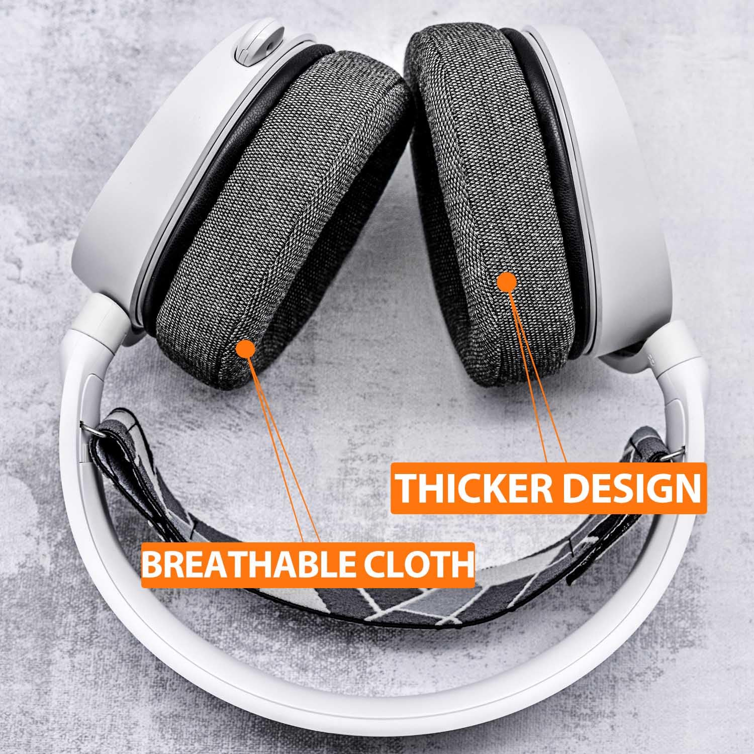 TRANSTEK TRANSTEK Earpads Ear Cushion for Arctis Pro 7 5 3 1 9X 7X 7P RIG 800 Series ATH M50X M40X MDR 7506 V6 Thicker Memory Foam Grey Fabric - View 5 of 7