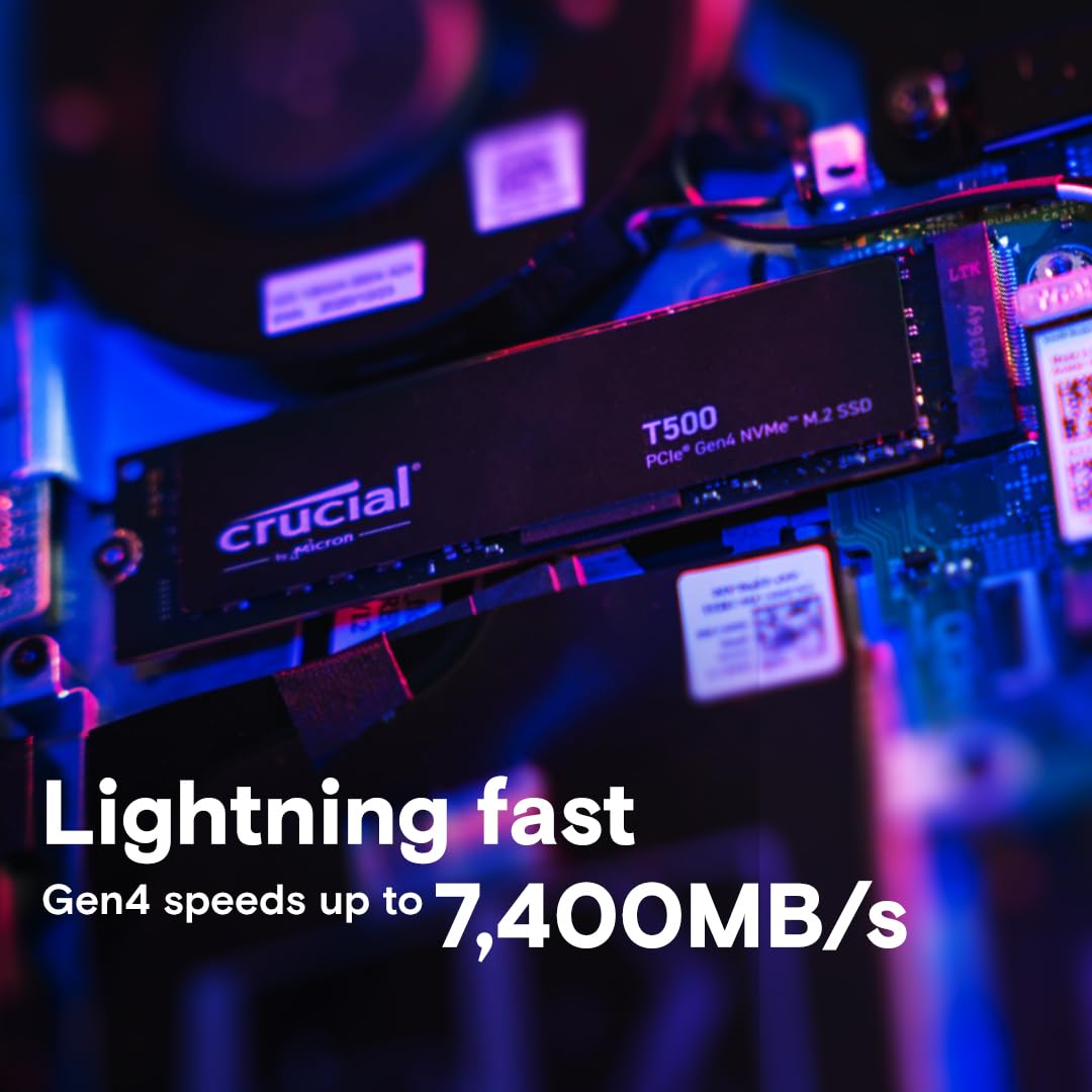 Crucial Crucial T500 2TB Gen4 NVMe M.2 Internal Gaming SSD Up to 7400MB/s for Laptops and Desktops with 1 Month Adobe CC All Apps - View 2 of 6