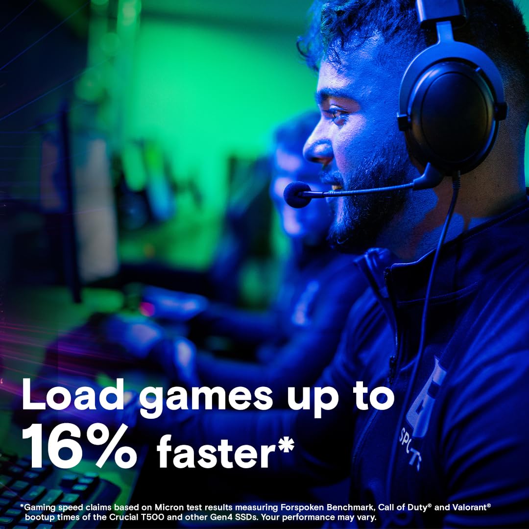 Crucial Crucial T500 1TB Gen4 NVMe M.2 Internal Gaming SSD Up to 7300MBs Laptop Desktop Compatible with 1mo Adobe CC All Apps - View 3 of 6