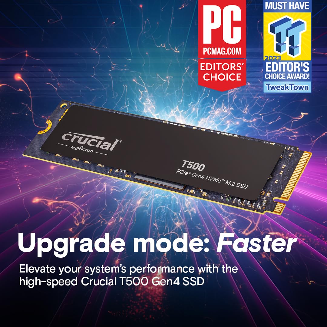 Crucial Crucial T500 1TB Gen4 NVMe M.2 Internal Gaming SSD Up to 7300MBs Laptop Desktop Compatible with 1mo Adobe CC All Apps - View 6 of 6