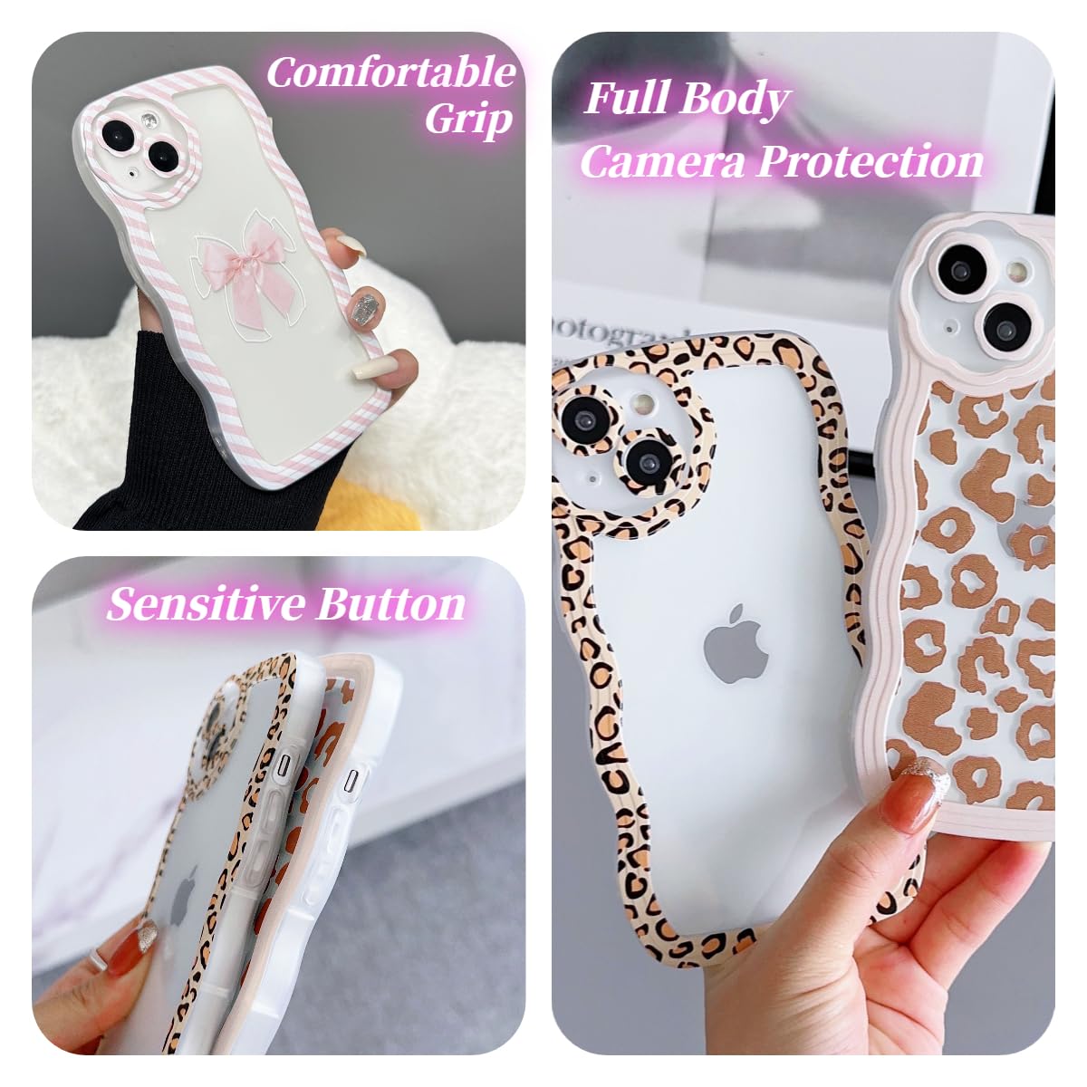 UICEAM UICEAM Clear iPhone 14 Case with Bow Design for Women Girls Soft Shockproof Cover Pink Aesthetic Stripe Frame 6.1 Inch - View 4 of 6