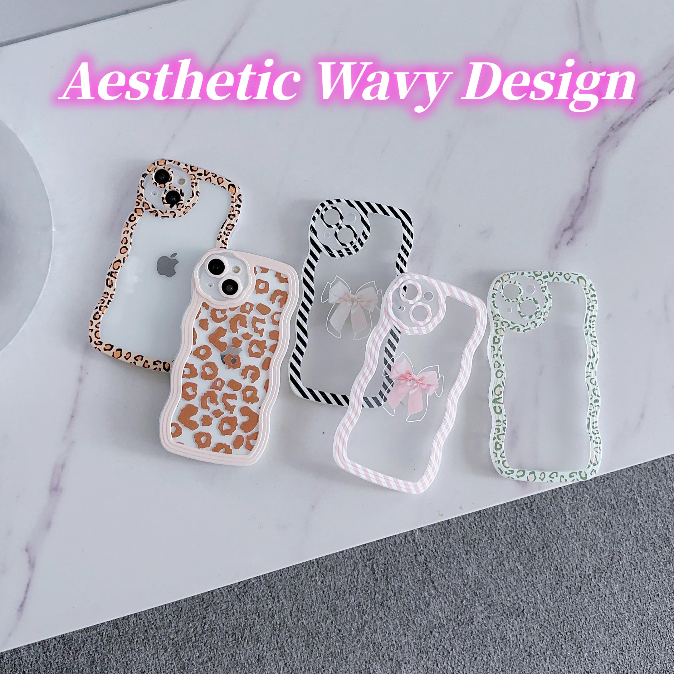 UICEAM UICEAM Clear iPhone 14 Case with Bow Design for Women Girls Soft Shockproof Cover Pink Aesthetic Stripe Frame 6.1 Inch - View 6 of 6