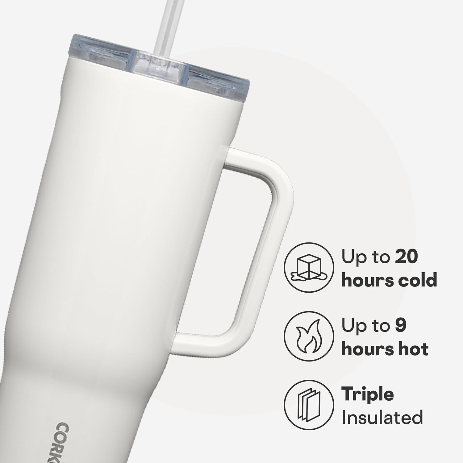 Corkcicle Corkcicle Cruiser Insulated Tumbler with Handle and Straw Oat Milk 40 oz Reusable Water Bottle Keeps Drinks Cold for 20 Hours Hot for 9 Hours - View 3 of 9