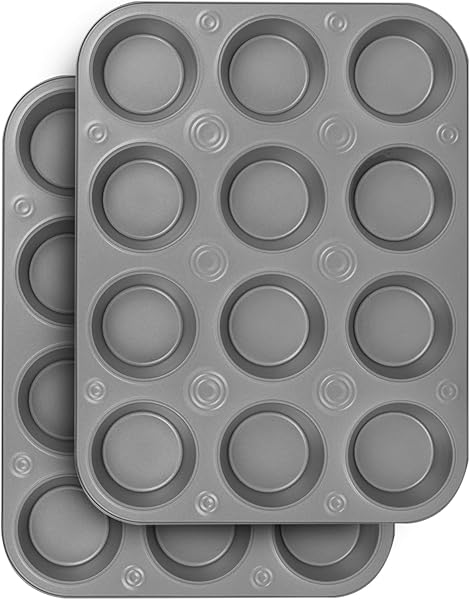 BAKER-EZE G and S Metal Products Company Baker Eze Nonstick 12 Cup Muffin Pan Set of 2 for Perfect Baking Every Time