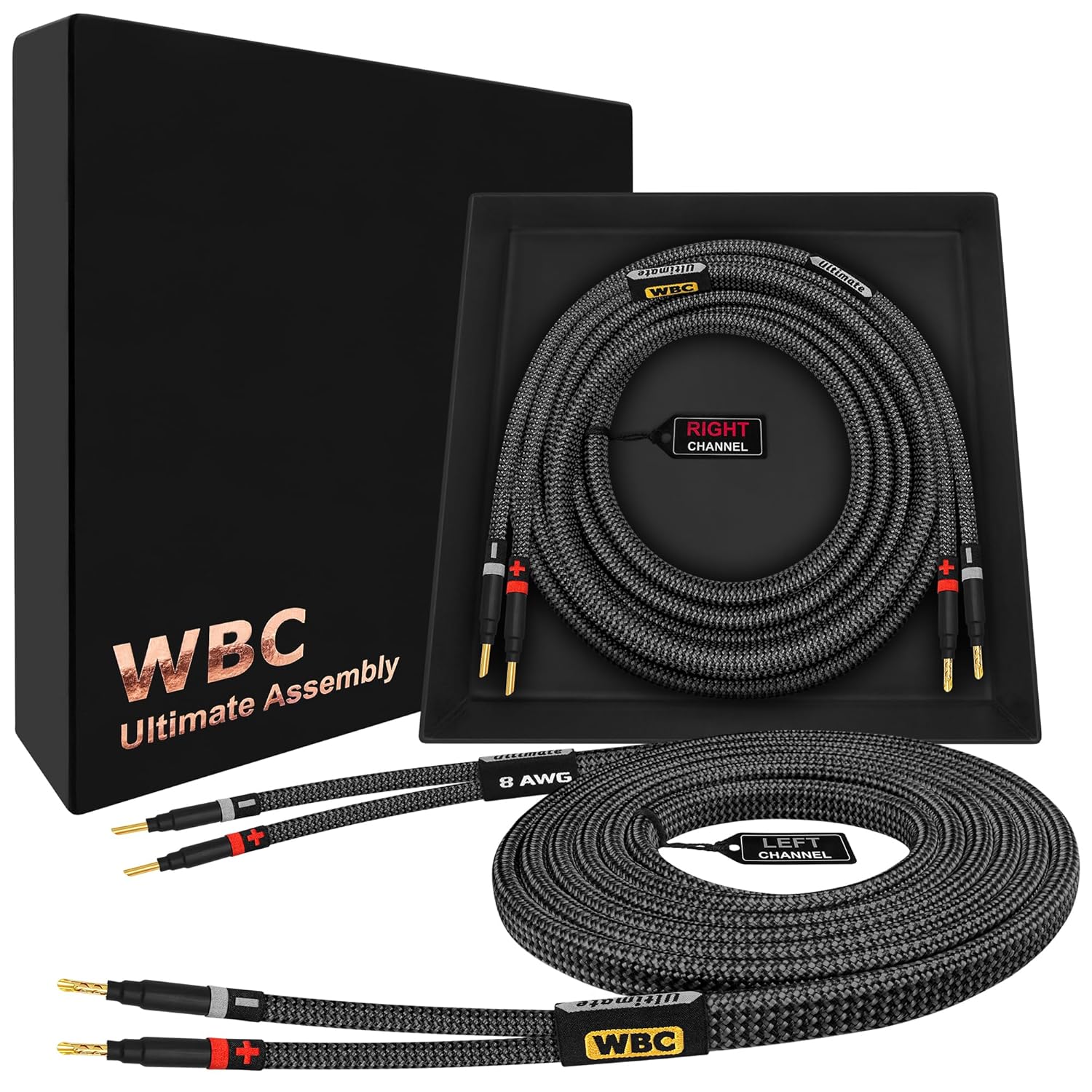 Worlds Best Cables 15 Foot Ultimate 8 AWG Ultra Pure OFC Premium Audiophile HiFi Speaker Cable Pair with Eminence Gold Banana Plugs
