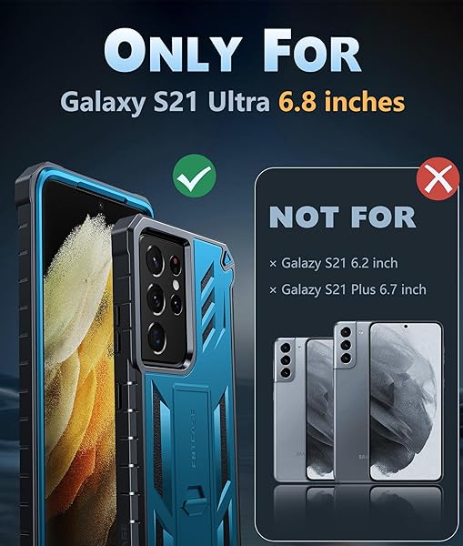 FNTCASE FNTCASE Military Grade Rugged Case for Samsung Galaxy S21 Ultra with Kickstand Shockproof TPU Protection Blue 6.8 inches - View 4 of 9