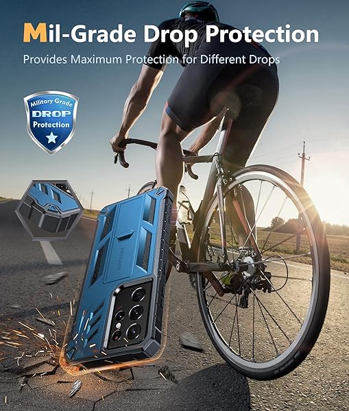 FNTCASE FNTCASE Military Grade Rugged Case for Samsung Galaxy S21 Ultra with Kickstand Shockproof TPU Protection Blue 6.8 inches - View 8 of 9