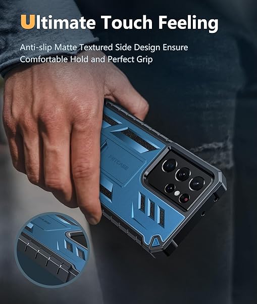 FNTCASE FNTCASE Military Grade Rugged Case for Samsung Galaxy S21 Ultra with Kickstand Shockproof TPU Protection Blue 6.8 inches - View 9 of 9