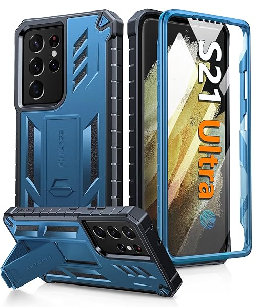FNTCASE FNTCASE Military Grade Rugged Case for Samsung Galaxy S21 Ultra with Kickstand Shockproof TPU Protection Blue 6.8 inches - View 3 of 9