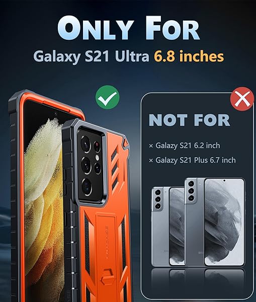 FNTCASE FNTCASE Military Grade Rugged Case for Samsung Galaxy S21 Ultra with Kickstand Shockproof TPU Protection Orange 6.8 inches - View 4 of 8
