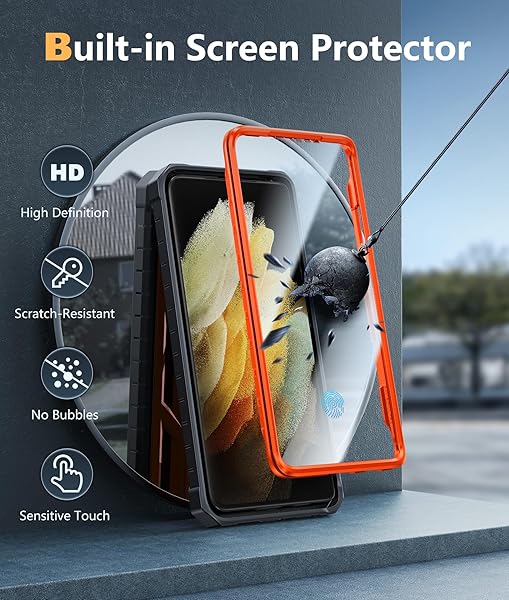 FNTCASE FNTCASE Military Grade Rugged Case for Samsung Galaxy S21 Ultra with Kickstand Shockproof TPU Protection Orange 6.8 inches - View 5 of 8