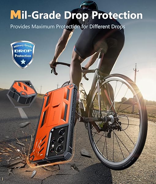 FNTCASE FNTCASE Military Grade Rugged Case for Samsung Galaxy S21 Ultra with Kickstand Shockproof TPU Protection Orange 6.8 inches - View 7 of 8