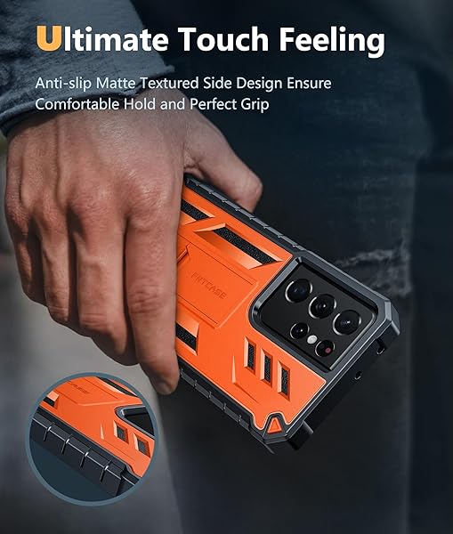 FNTCASE FNTCASE Military Grade Rugged Case for Samsung Galaxy S21 Ultra with Kickstand Shockproof TPU Protection Orange 6.8 inches - View 8 of 8