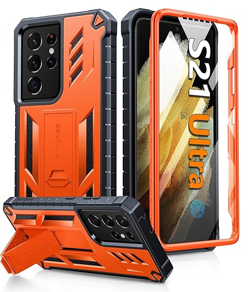 FNTCASE FNTCASE Military Grade Rugged Case for Samsung Galaxy S21 Ultra with Kickstand Shockproof TPU Protection Orange 6.8 inches - View 3 of 8