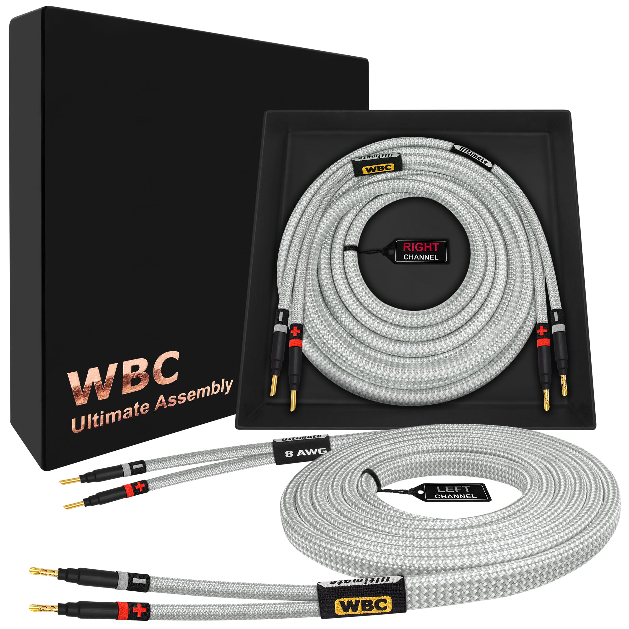 Worlds Best Cables 5 Foot Ultimate 8 AWG Ultra Pure OFC Premium Audiophile HiFi Speaker Cable Pair with Eminence Gold Banana Plugs