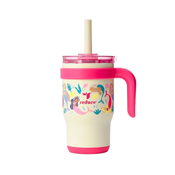 REDUCE Coldee Kids Tumbler 14 Oz with Lid and Straw Insulated Travel Mug Spill-Proof Sweatproof Stainless Steel BPA-Free Pink Mermaid - View 2 of 8