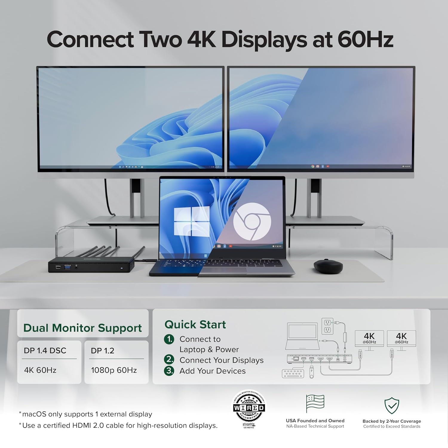 Plugable Plugable USB C Docking Station Dual Monitor with HDMI Ports Power Delivery for Windows and ChromeOS Driverless UD-MSTH2 - View 3 of 9