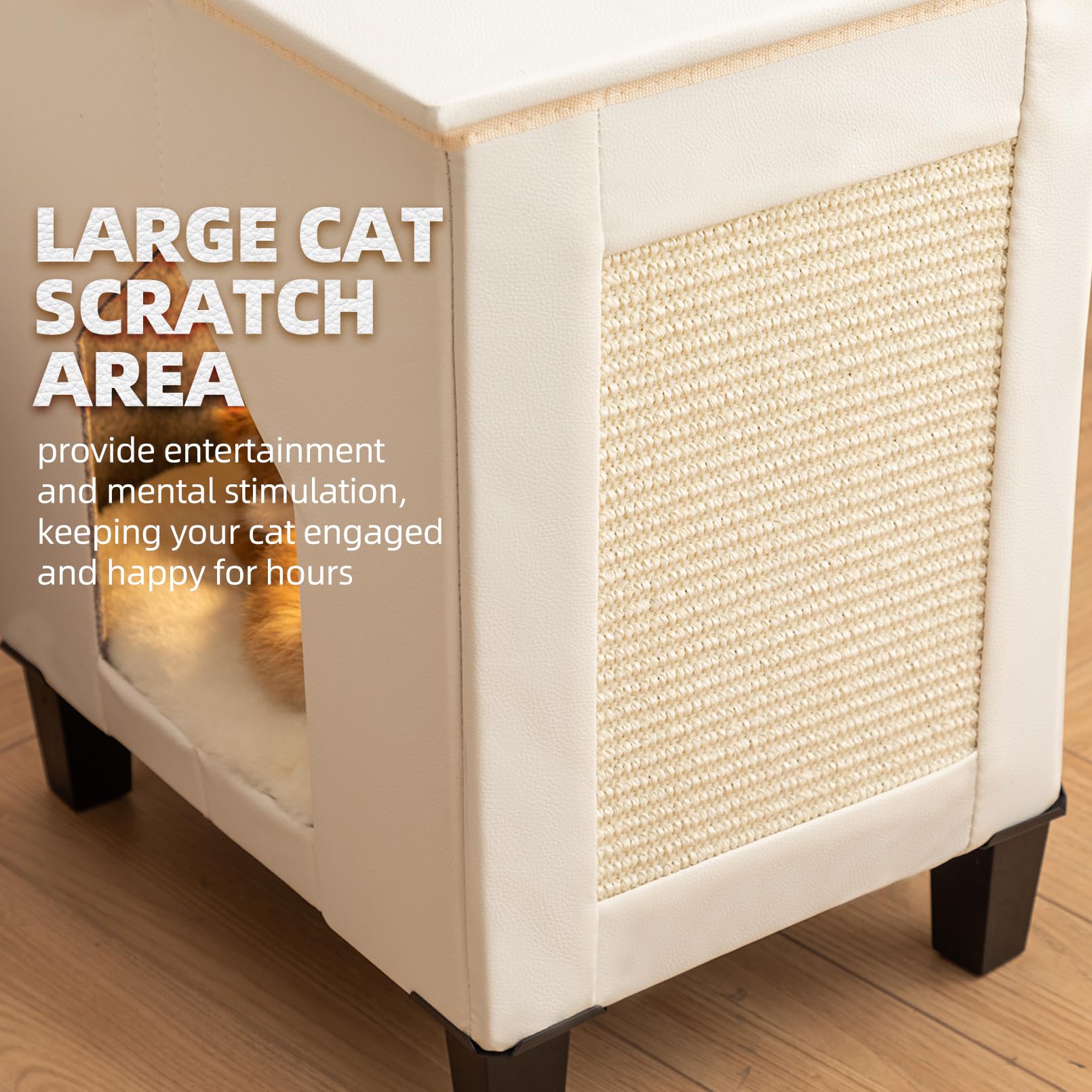 NUROMY NUROMY Cat House Indoor Condo with Scratch Pad and Leather Bed Side Table for Living Room and Bedroom Decoration White - View 4 of 7