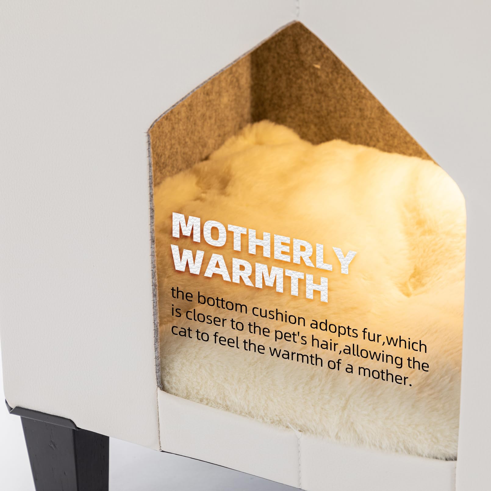 NUROMY NUROMY Cat House Indoor Condo with Scratch Pad and Leather Bed Side Table for Living Room and Bedroom Decoration White - View 6 of 7