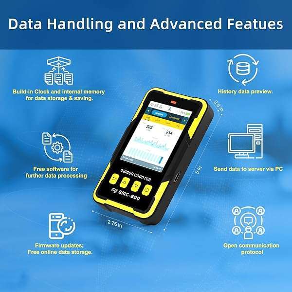 GQ Buy GQ GMC-800 Geiger Counter: USA-Made Nuclear Radiation Detector with LCD, 5 Alarms & Data Sharing - View 8 of 10