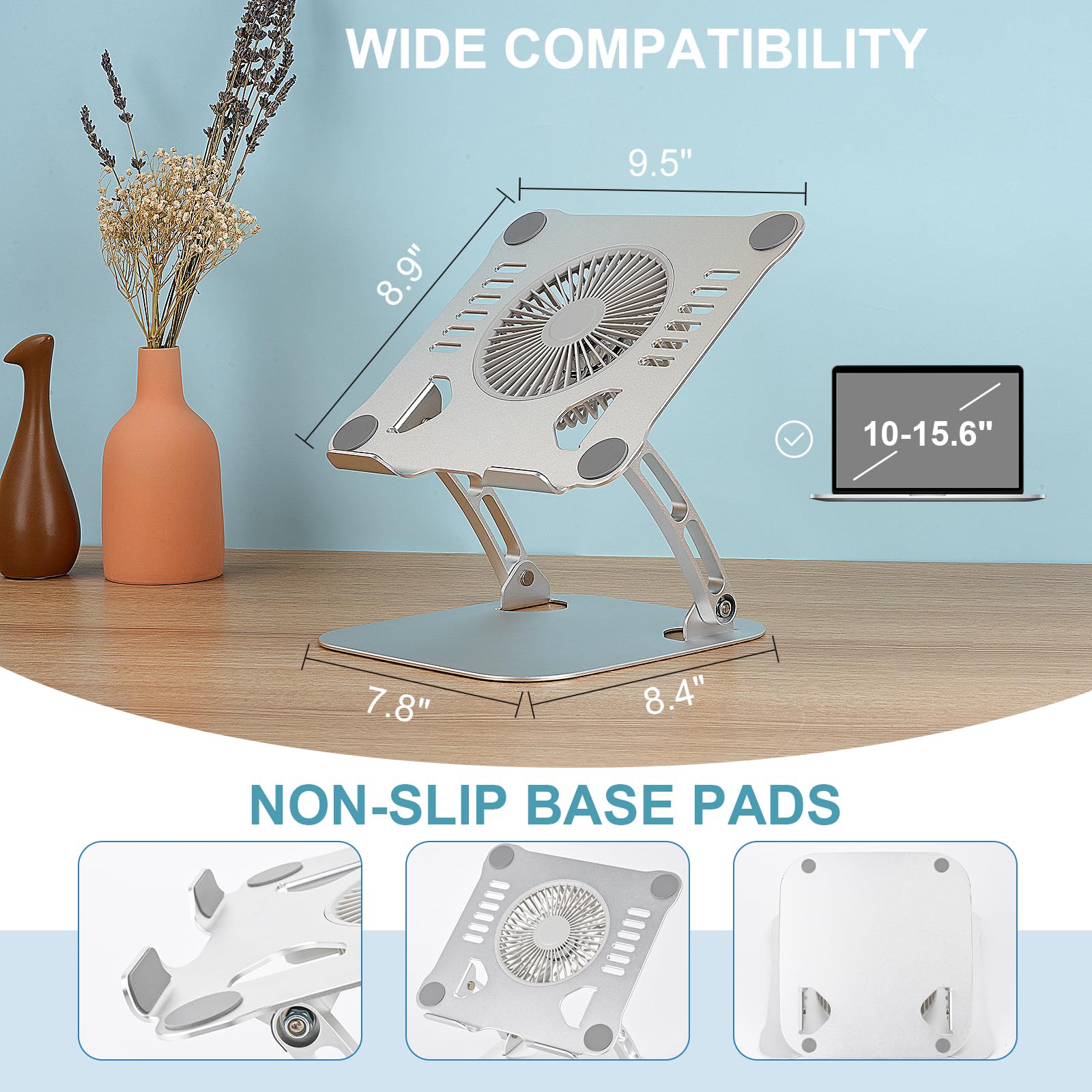 SHUWEI SHUWEI 360 Rotating Laptop Cooling Stand with Adjustable Height and 3 Speed Fan for 10-15 Inch Notebooks Silver - View 6 of 6
