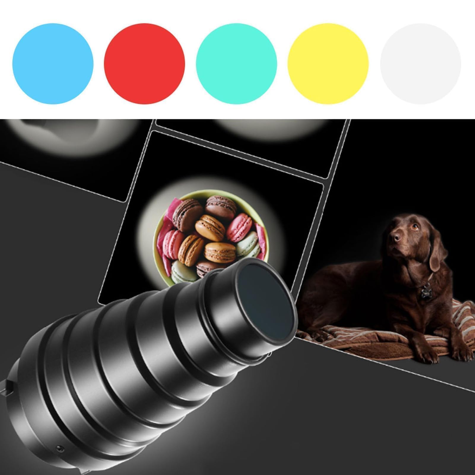 Cyrank Aluminium Alloy Conical Snoot Kit with Honeycomb Grid and 5 Color Filters for Bowens Mount Studio Strobe Photography Flash - View 6 of 9