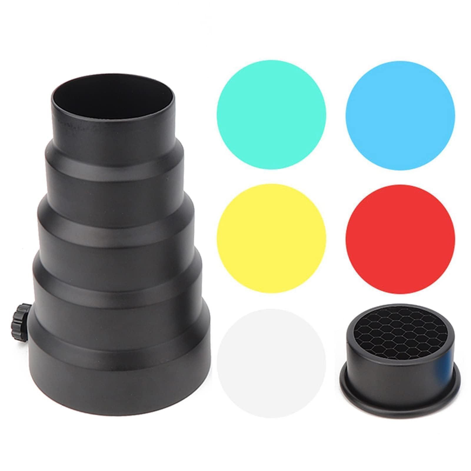 Cyrank Aluminium Alloy Conical Snoot Kit with Honeycomb Grid and 5 Color Filters for Bowens Mount Studio Strobe Photography Flash - View 7 of 9