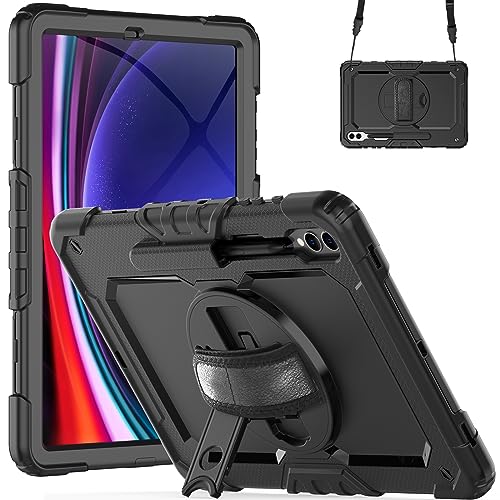Gylint Gylint Case for Samsung Galaxy Tab S10 Plus S9 FE Plus 12.4 Inch with Screen Protector Hand Strap Shoulder Strap Rotating Stand and Pen Holder Black