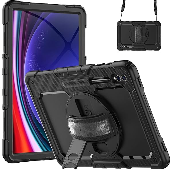 Gylint Gylint Case for S10 Ultra Tab S9 S8 14.6 Inch with Screen Protector Hand Strap Shoulder Strap Rotating Stand and Pen Holder Black