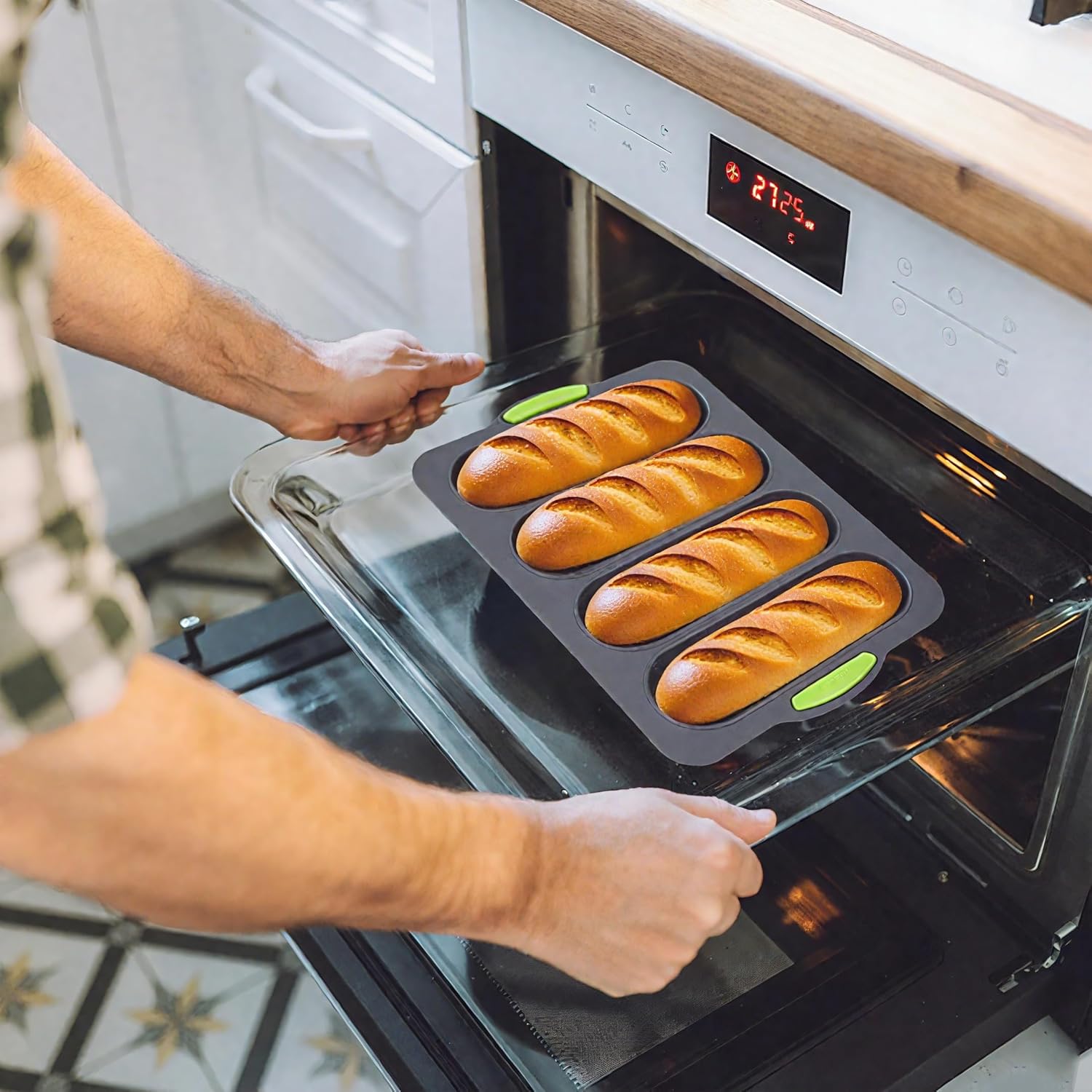 Elesinsoz Elesinsoz 2 Pcs Silicone Loaf Pan Set with 4 Holes for Easy Release French Baguette and Loaf Baking Ideal for Romantic Dinners - View 7 of 7
