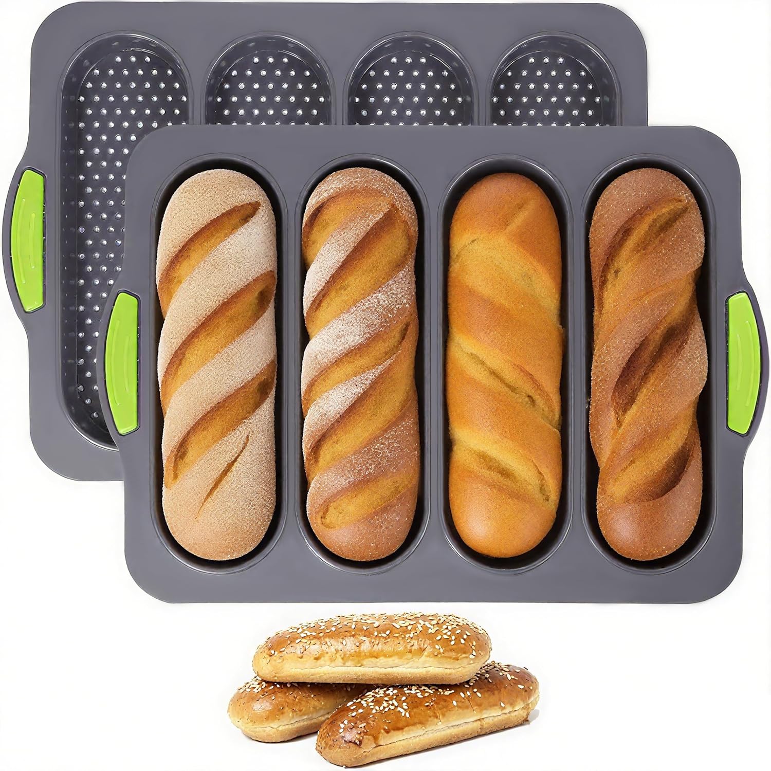 Elesinsoz Elesinsoz 2 Pcs Silicone Loaf Pan Set with 4 Holes for Easy Release French Baguette and Loaf Baking Ideal for Romantic Dinners