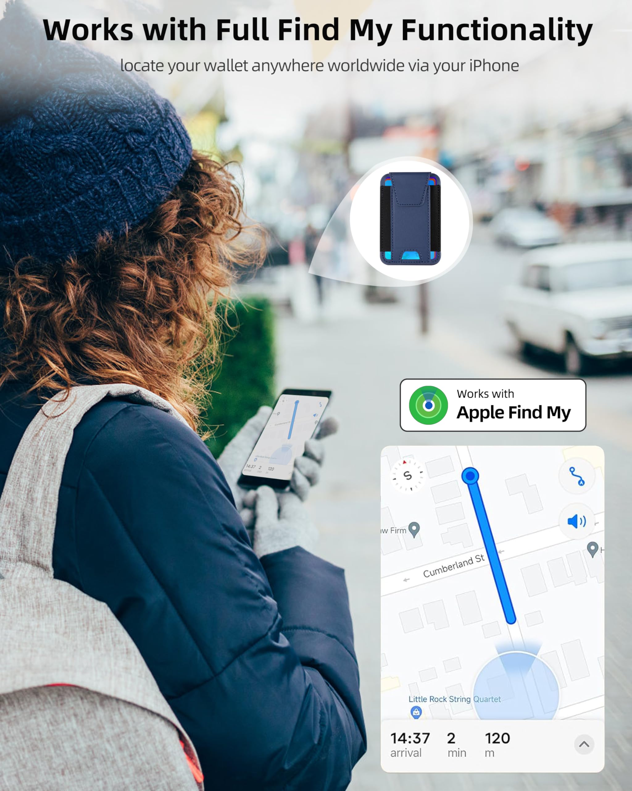 ExtreLife ExtreLife Magsafe Wallet with Find My Support Magnetic Phone Wallet for iPhone 16 15 14 13 12 Series RFID Blocking 7 Card Holder Blue - View 2 of 8