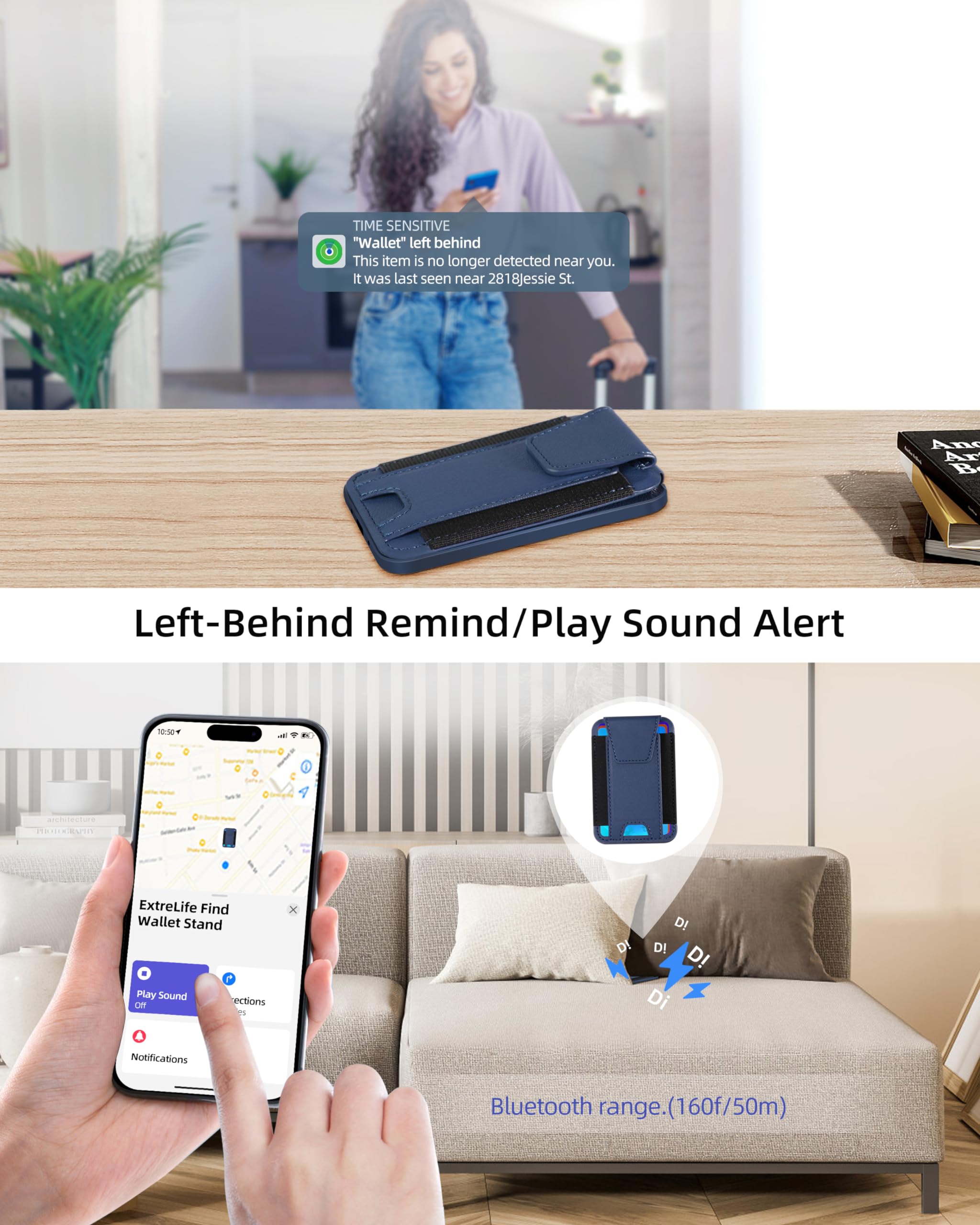 ExtreLife ExtreLife Magsafe Wallet with Find My Support Magnetic Phone Wallet for iPhone 16 15 14 13 12 Series RFID Blocking 7 Card Holder Blue - View 3 of 8