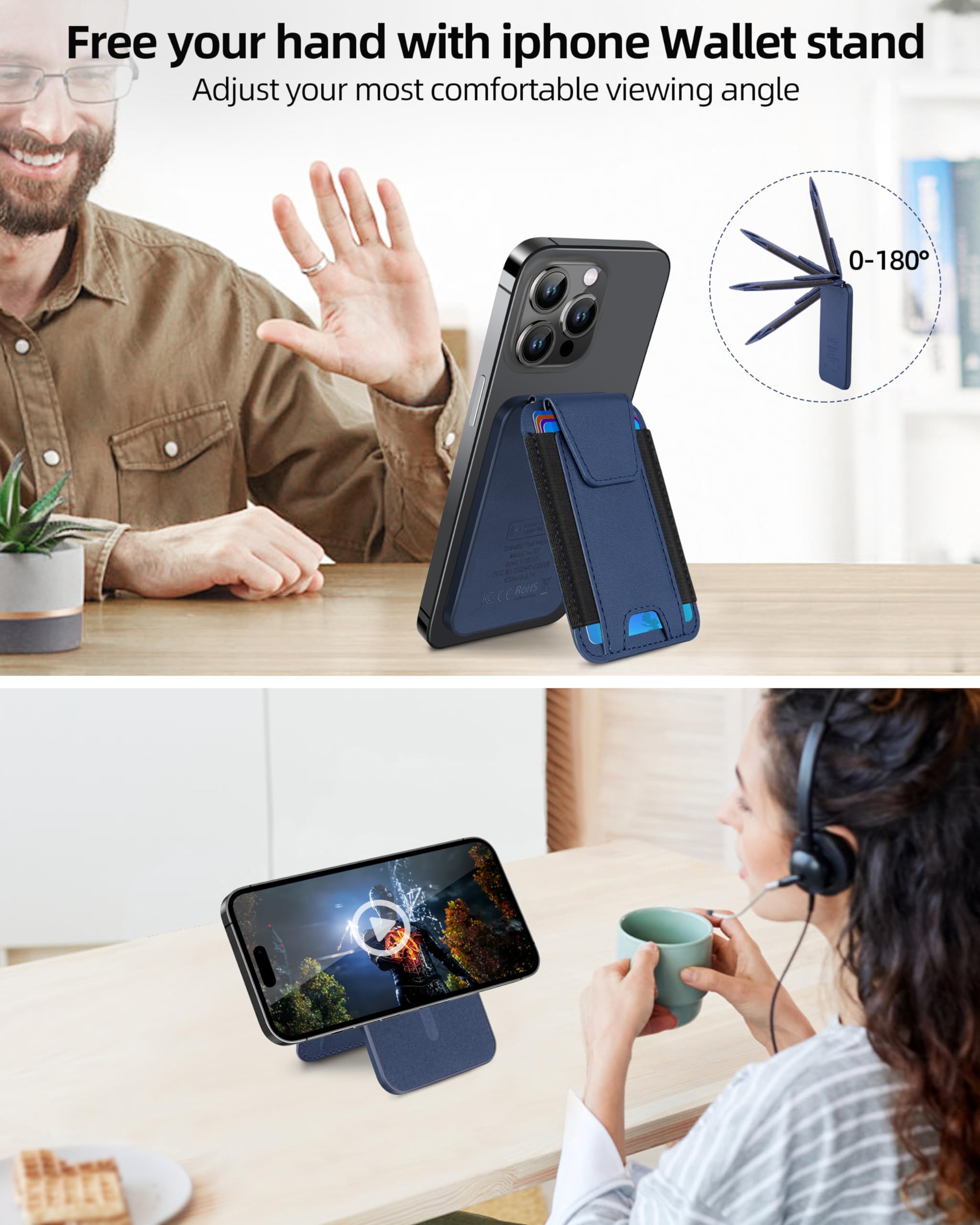 ExtreLife ExtreLife Magsafe Wallet with Find My Support Magnetic Phone Wallet for iPhone 16 15 14 13 12 Series RFID Blocking 7 Card Holder Blue - View 5 of 8