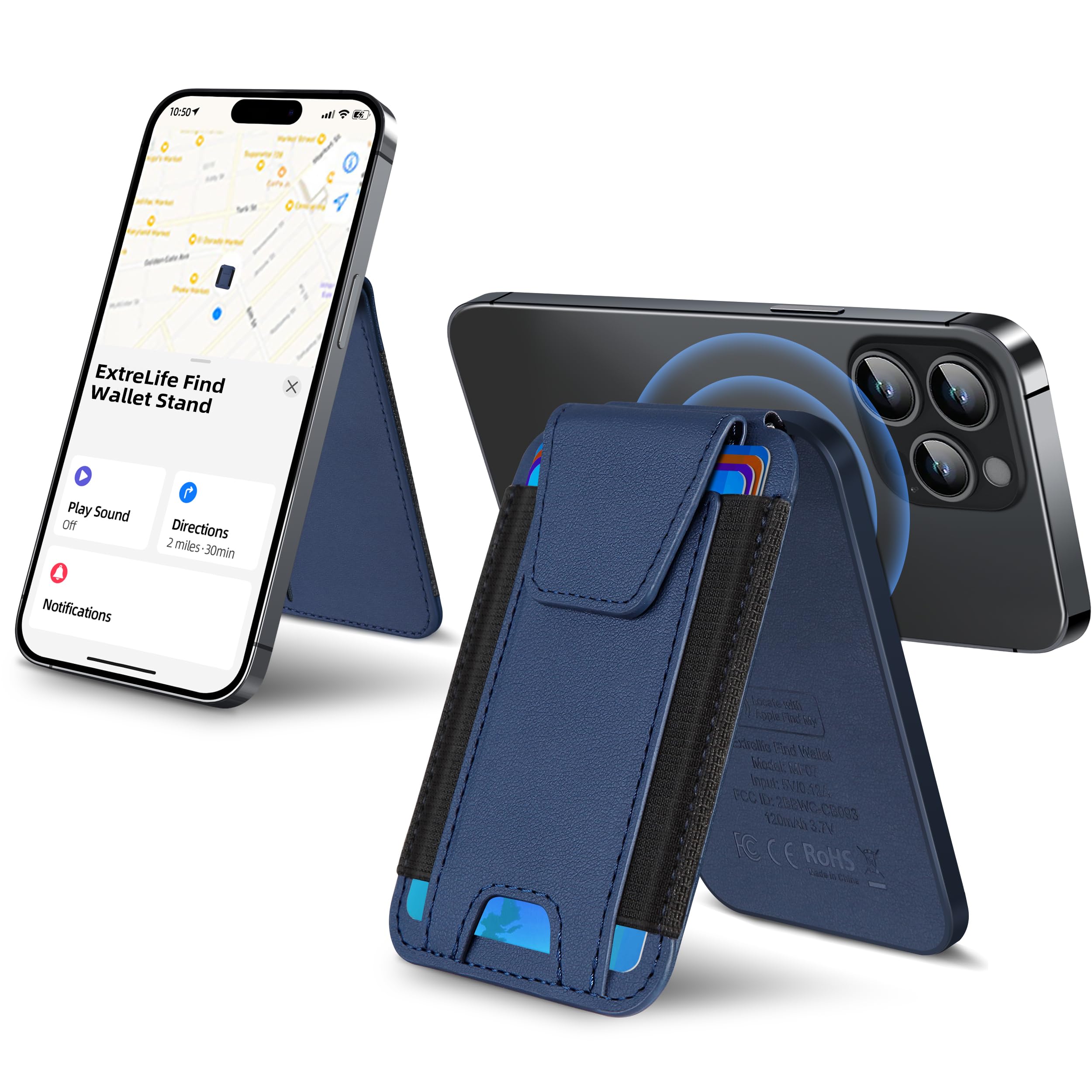 ExtreLife ExtreLife Magsafe Wallet with Find My Support Magnetic Phone Wallet for iPhone 16 15 14 13 12 Series RFID Blocking 7 Card Holder Blue