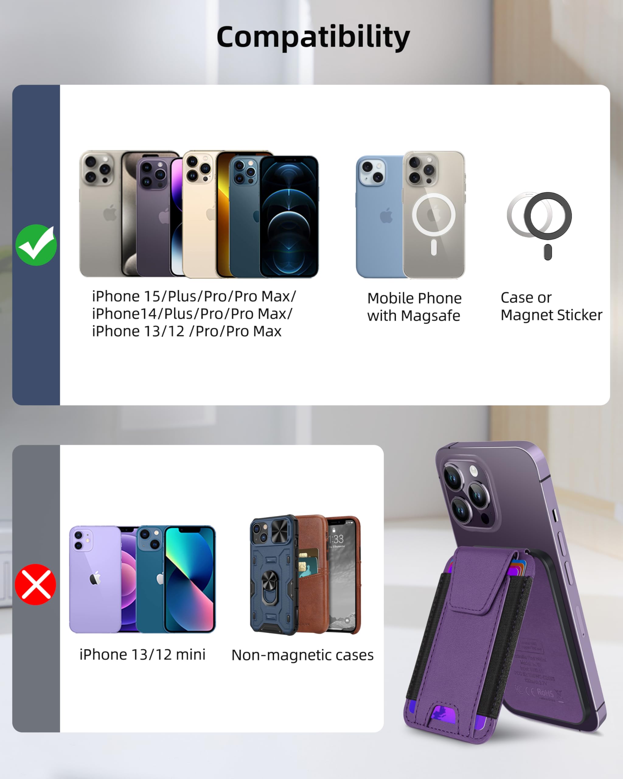 ExtreLife Magsafe Wallet with Find My Support Magnetic Phone Wallet for iPhone 16 15 14 13 12 Series 7 Card Holder RFID Blocking Purple - View 2 of 8