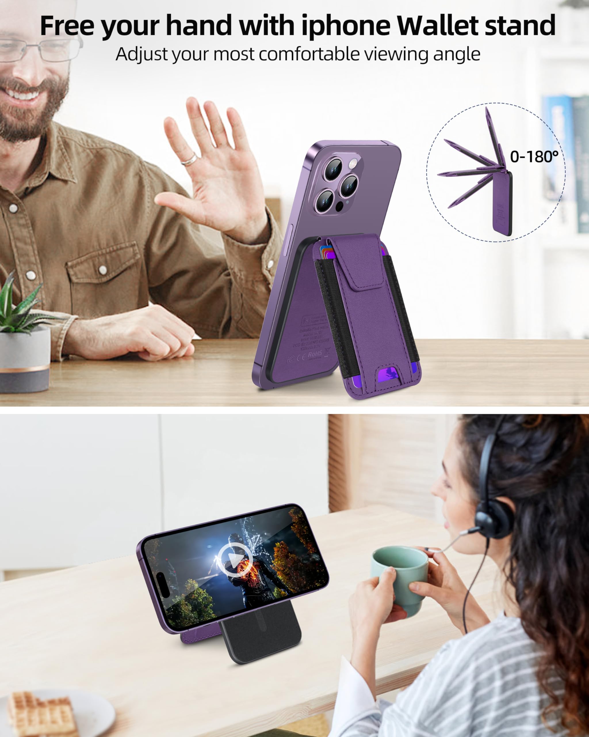 ExtreLife Magsafe Wallet with Find My Support Magnetic Phone Wallet for iPhone 16 15 14 13 12 Series 7 Card Holder RFID Blocking Purple - View 4 of 8