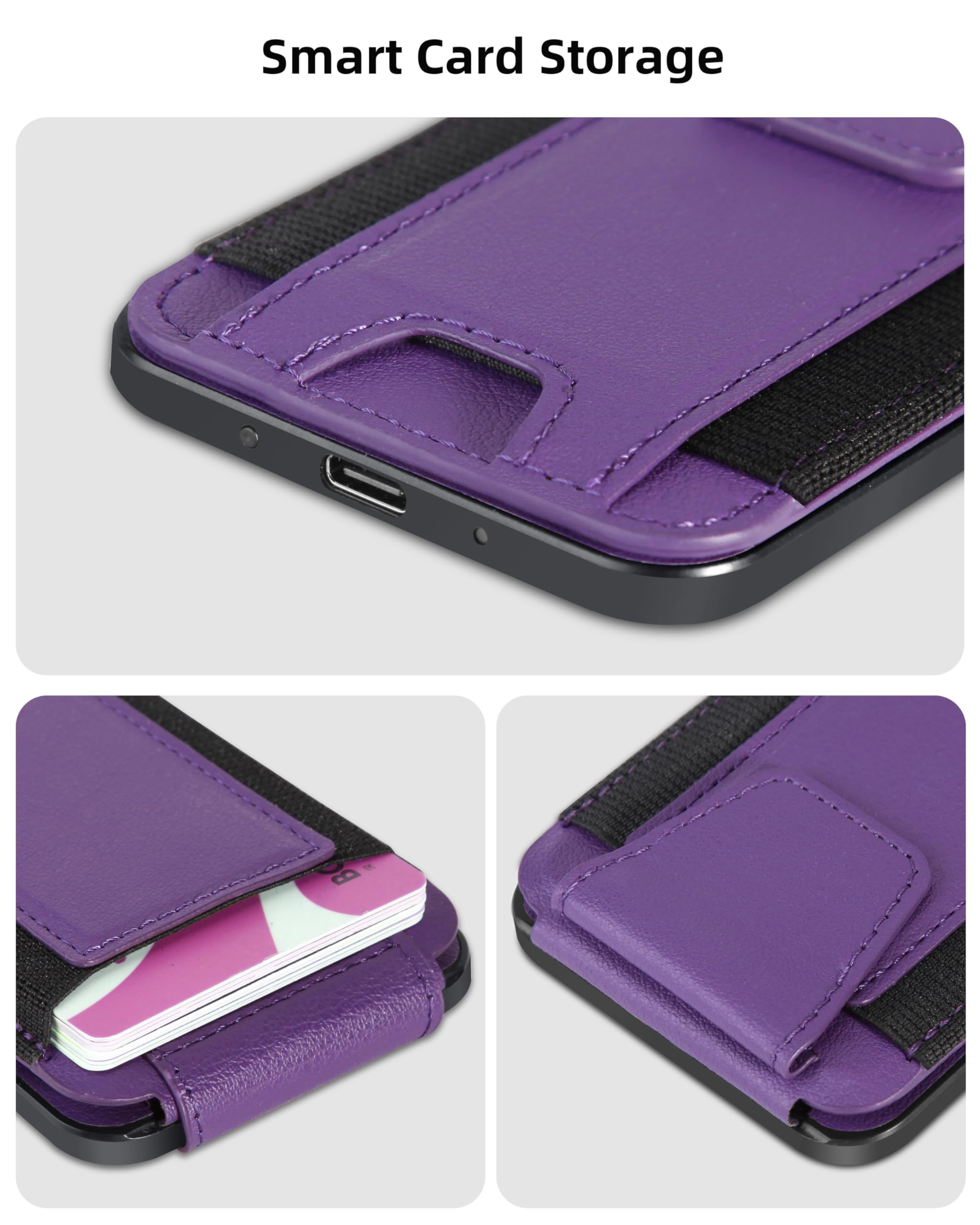 ExtreLife Magsafe Wallet with Find My Support Magnetic Phone Wallet for iPhone 16 15 14 13 12 Series 7 Card Holder RFID Blocking Purple - View 6 of 8