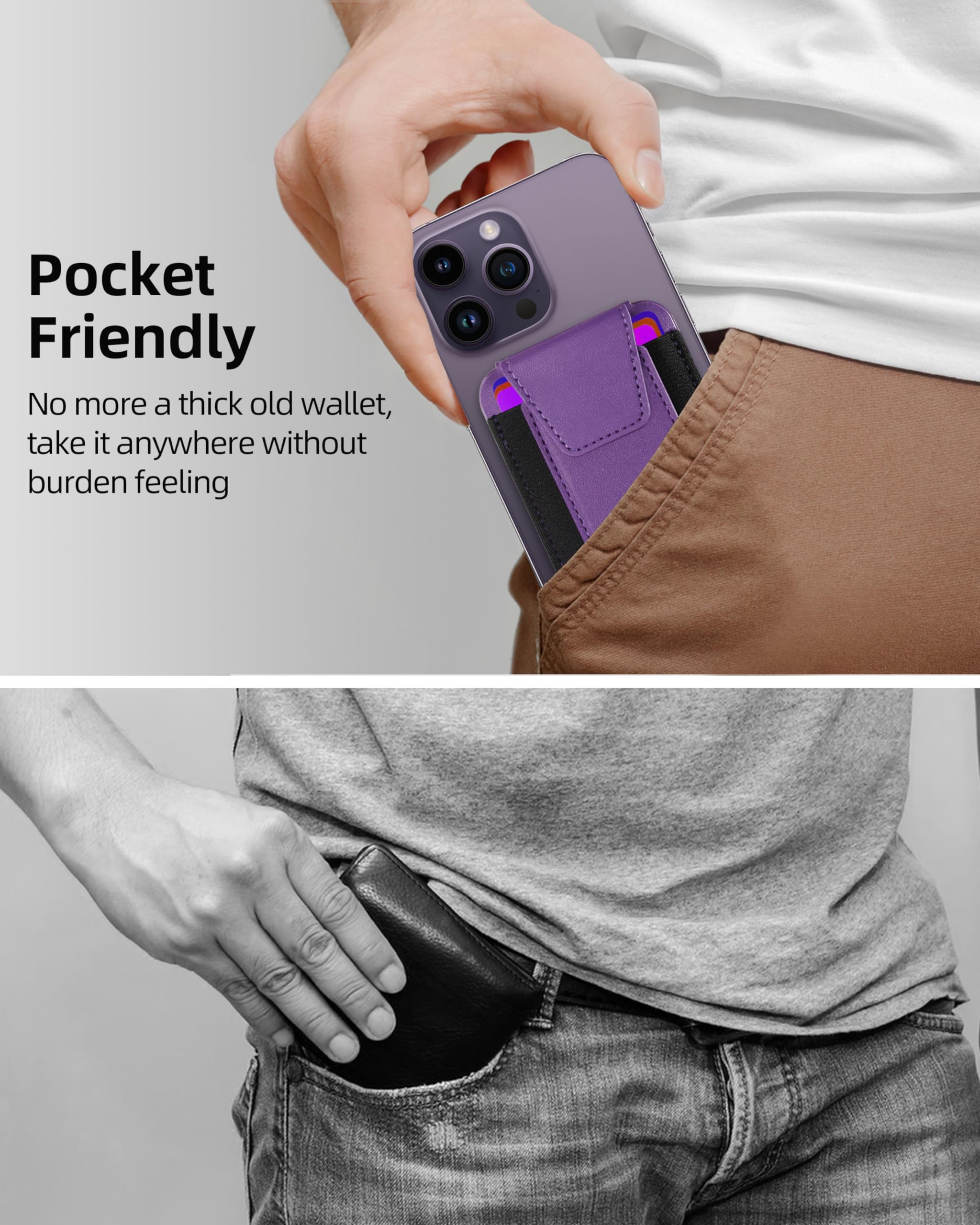 ExtreLife Magsafe Wallet with Find My Support Magnetic Phone Wallet for iPhone 16 15 14 13 12 Series 7 Card Holder RFID Blocking Purple - View 8 of 8