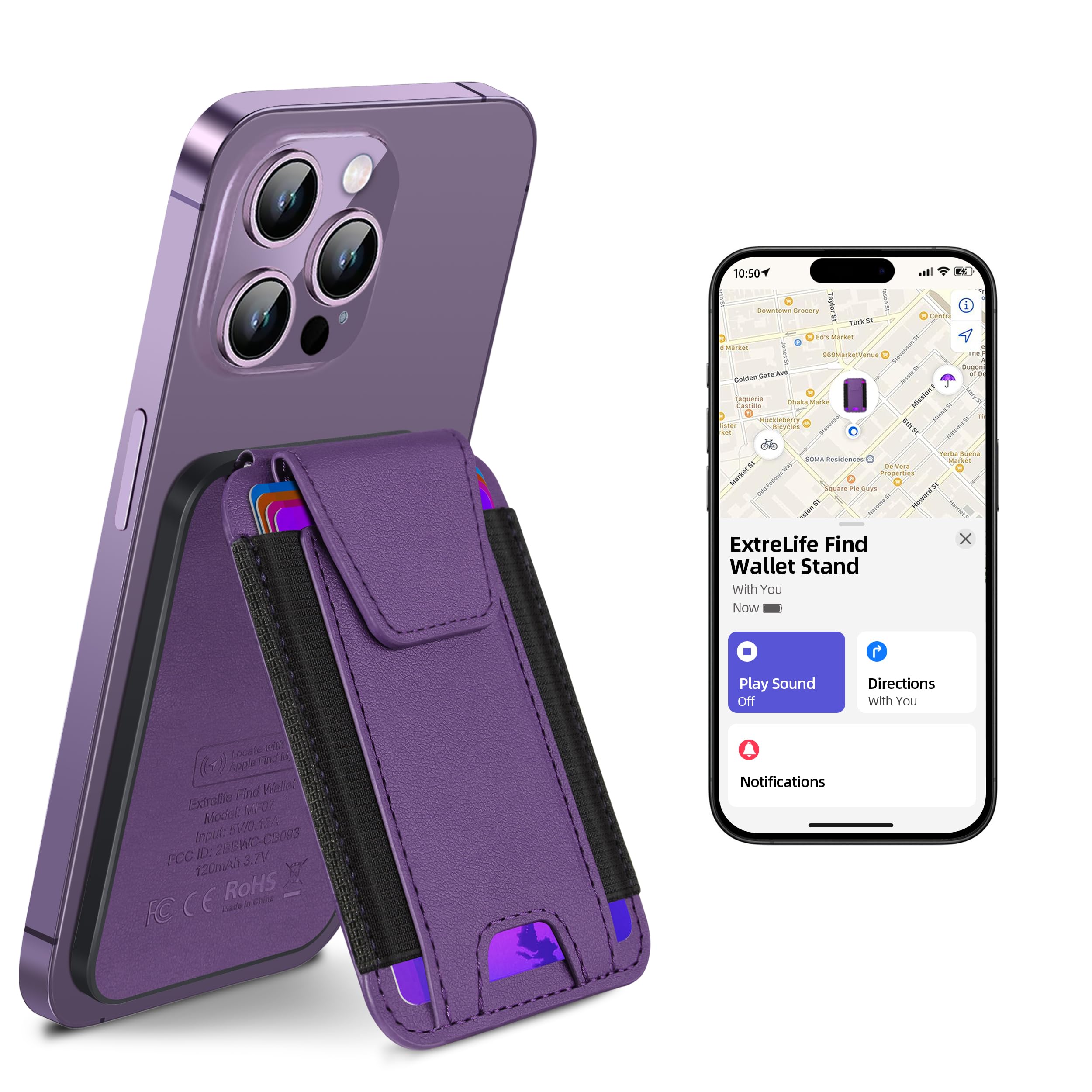 ExtreLife Magsafe Wallet with Find My Support Magnetic Phone Wallet for iPhone 16 15 14 13 12 Series 7 Card Holder RFID Blocking Purple