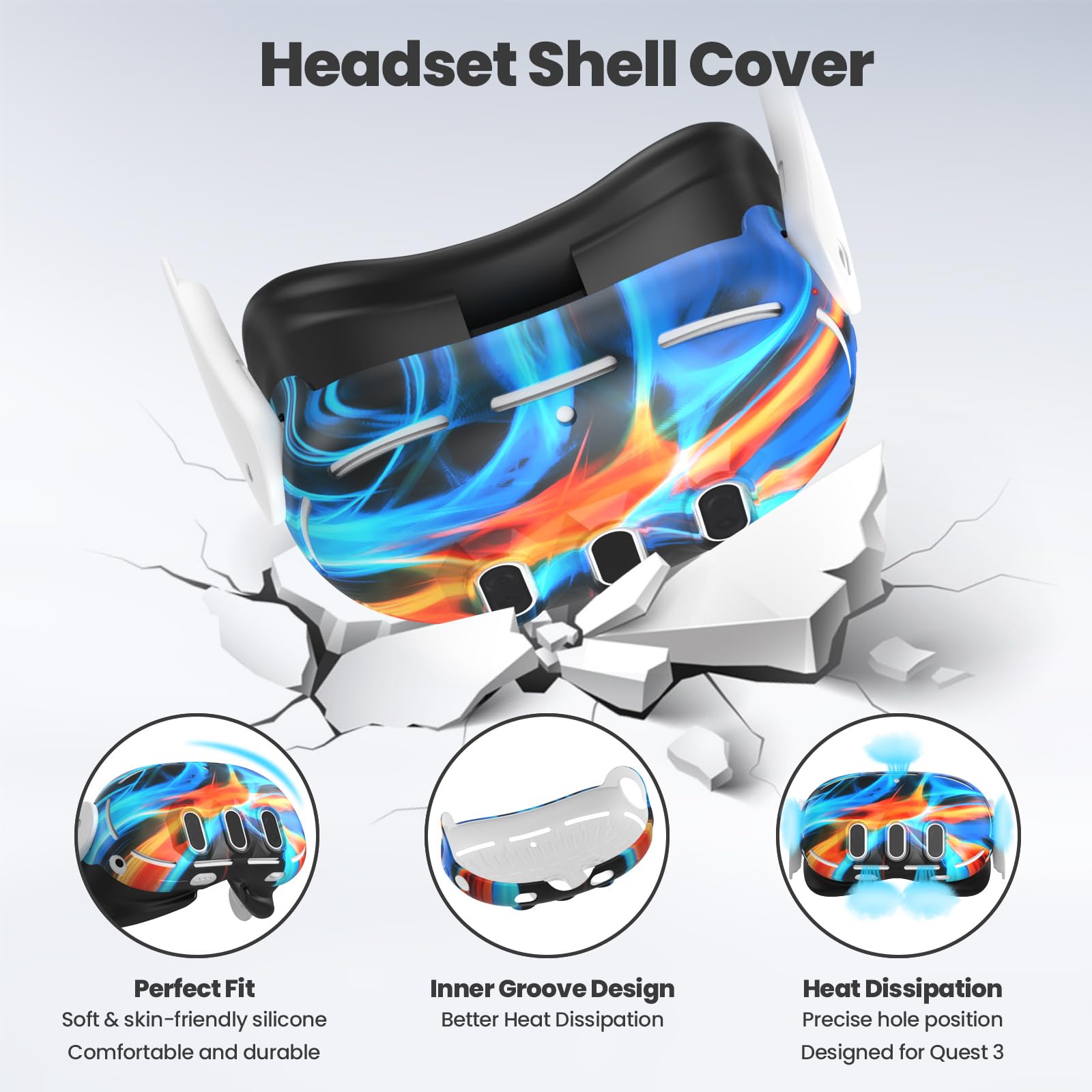 KANG YU Oculus Quest 3 Accessories VR Silicone Face Cover Touch Controller Grip Cover Camera Lens Protector Set Aurora - View 2 of 6