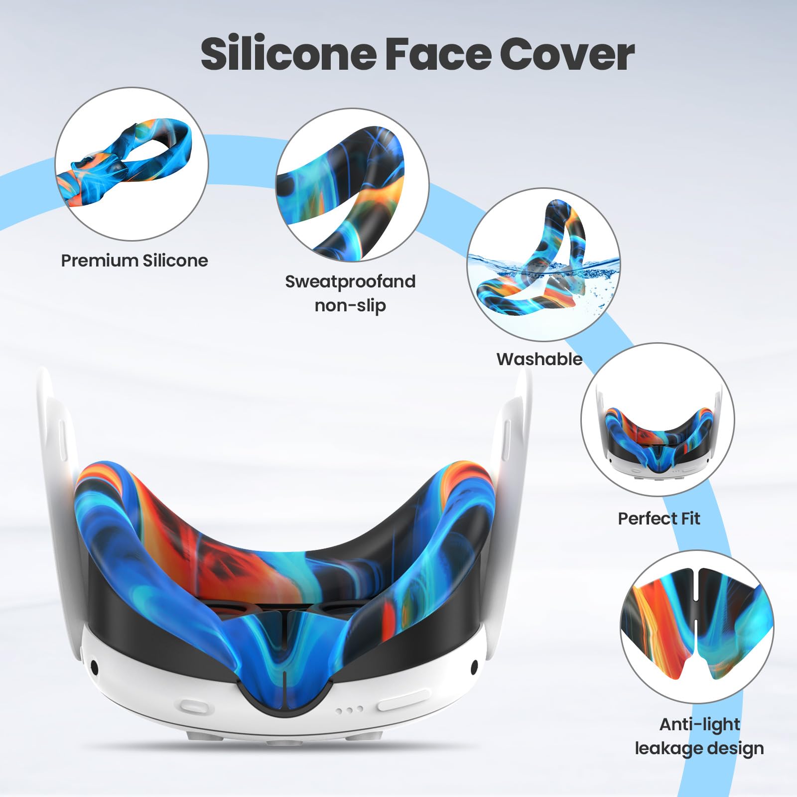 KANG YU Oculus Quest 3 Accessories VR Silicone Face Cover Touch Controller Grip Cover Camera Lens Protector Set Aurora - View 3 of 6