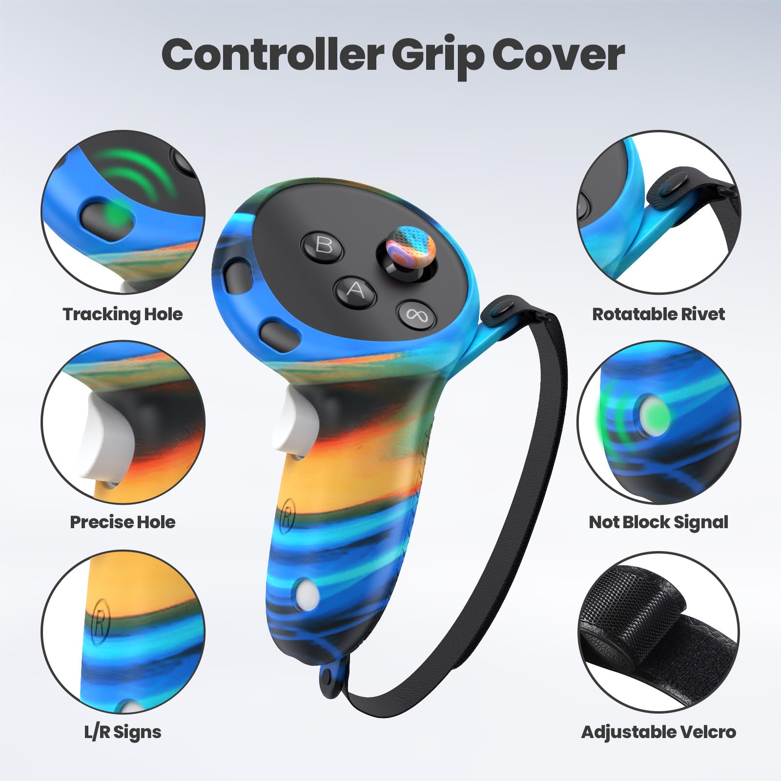 KANG YU Oculus Quest 3 Accessories VR Silicone Face Cover Touch Controller Grip Cover Camera Lens Protector Set Aurora - View 4 of 6