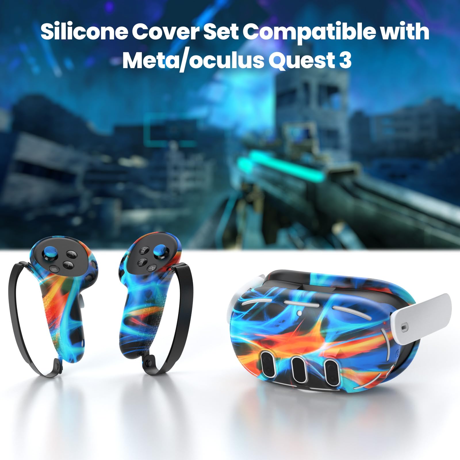 KANG YU Oculus Quest 3 Accessories VR Silicone Face Cover Touch Controller Grip Cover Camera Lens Protector Set Aurora - View 6 of 6