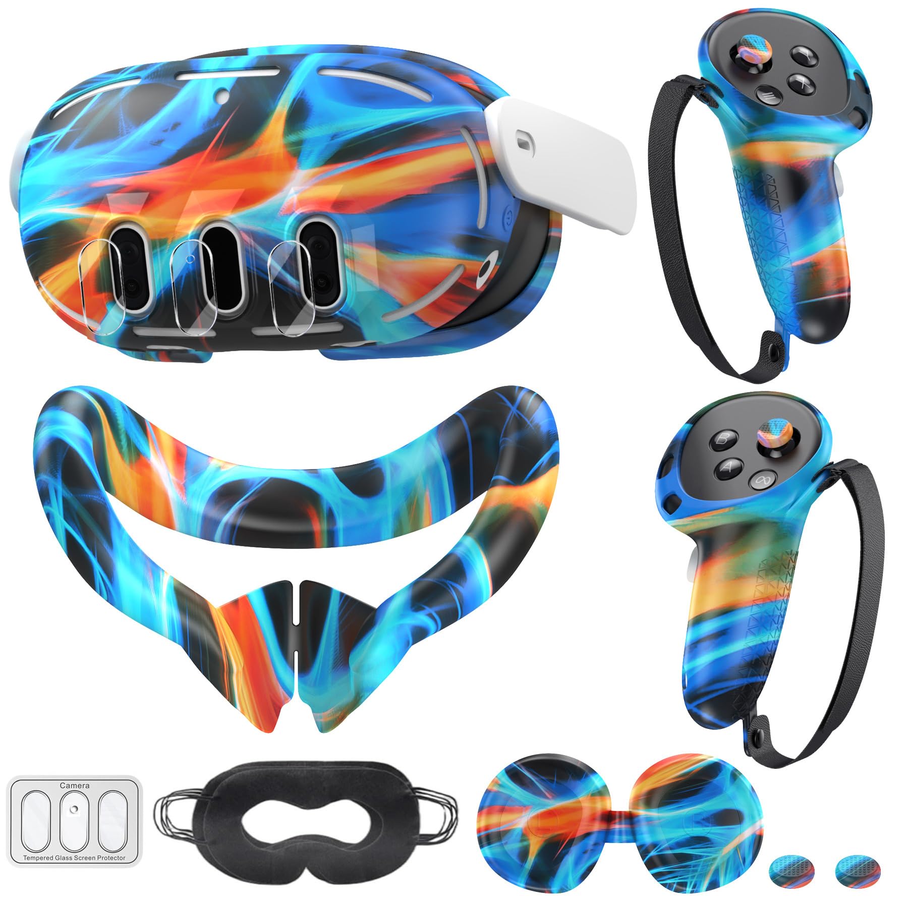 KANG YU Oculus Quest 3 Accessories VR Silicone Face Cover Touch Controller Grip Cover Camera Lens Protector Set Aurora