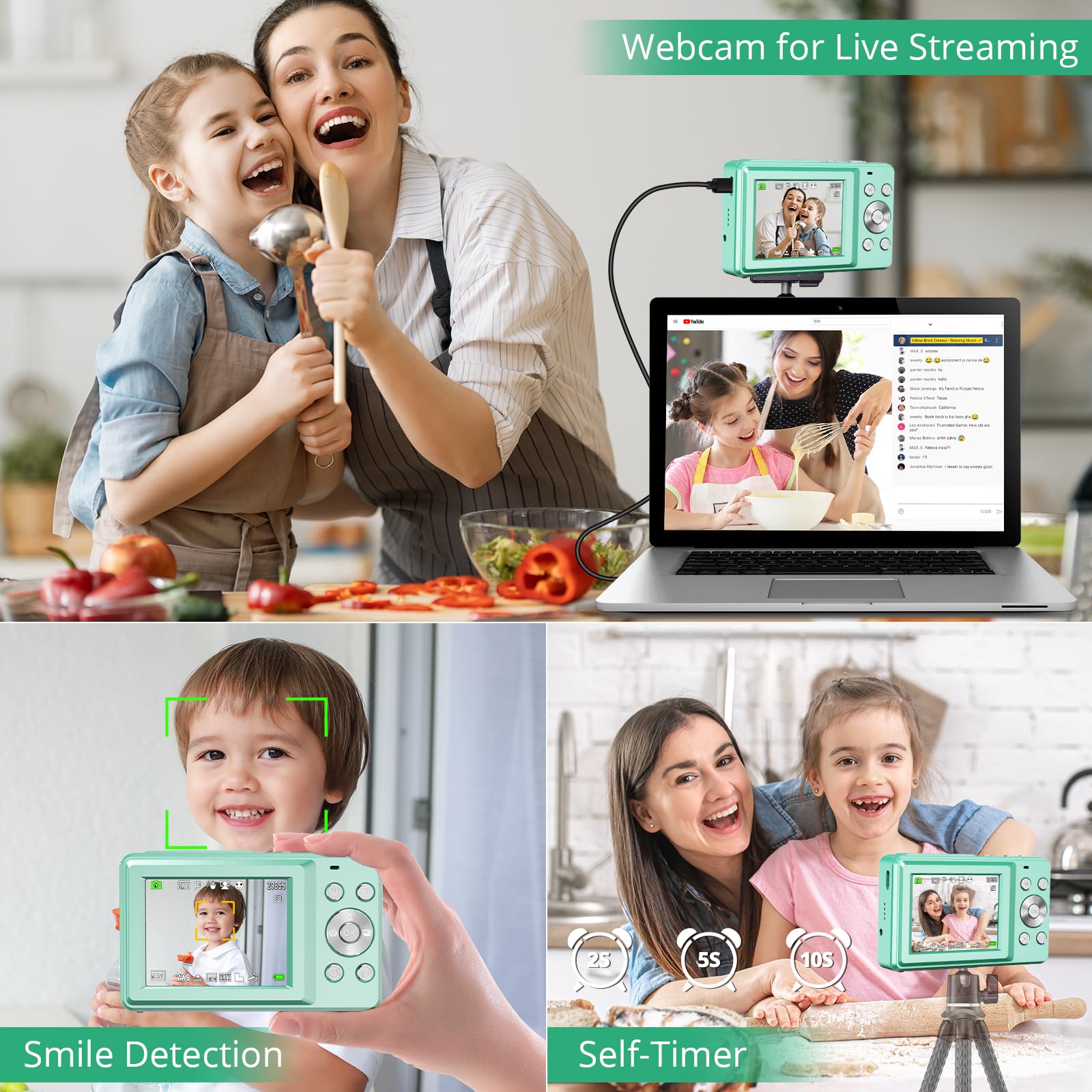 toberto Digital Camera 1080P 44MP Compact Point and Shoot for Kids with 16X Zoom Anti-Shake Ideal Travel Camera Gift for Boys Girls Teens - View 4 of 7