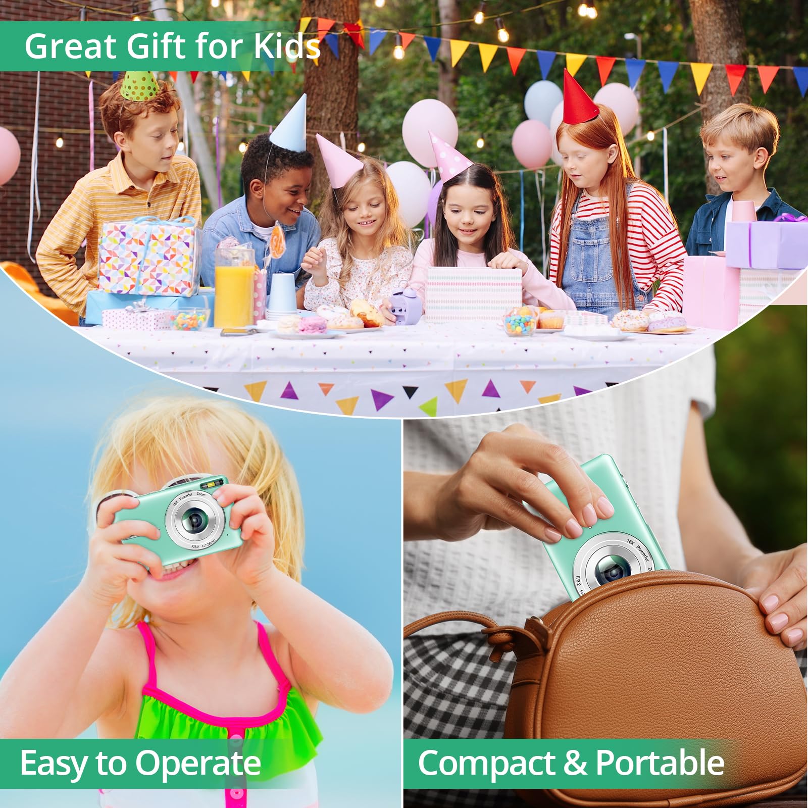 toberto Digital Camera 1080P 44MP Compact Point and Shoot for Kids with 16X Zoom Anti-Shake Ideal Travel Camera Gift for Boys Girls Teens - View 6 of 7