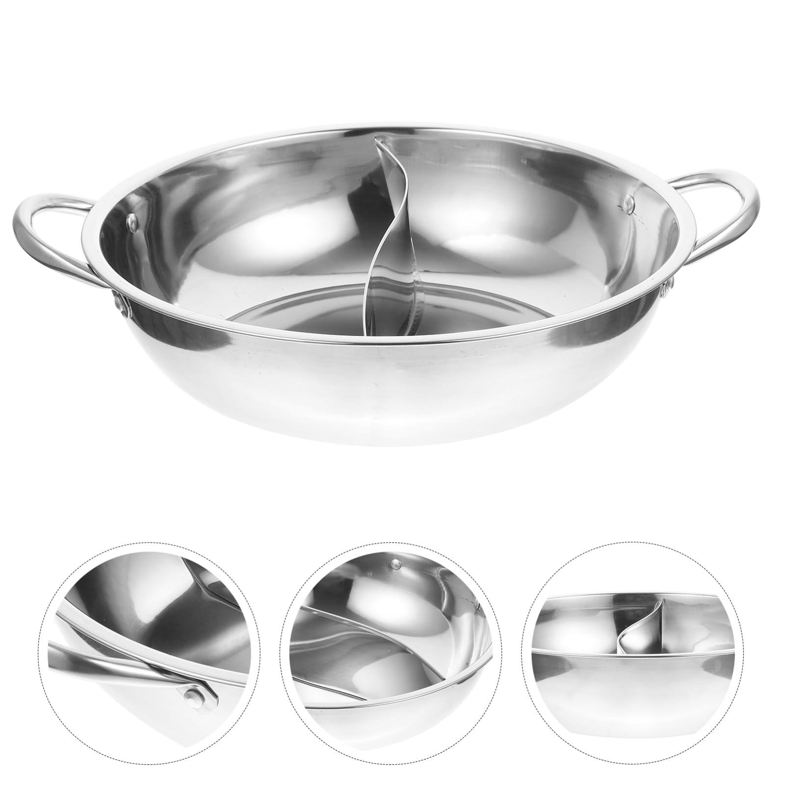 BIUDECO Mandarin Pot Hot Pot Divided Pan Stainless Steel Fry Pan with Lid Korean Cookware Household Cooking Utensil Suki - View 5 of 9